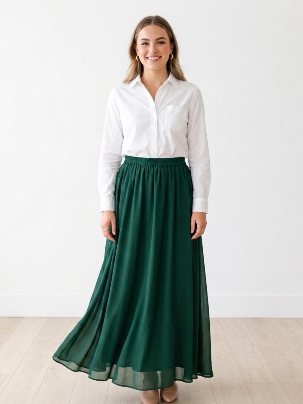 Classic Maxi Skirt in Forest Green